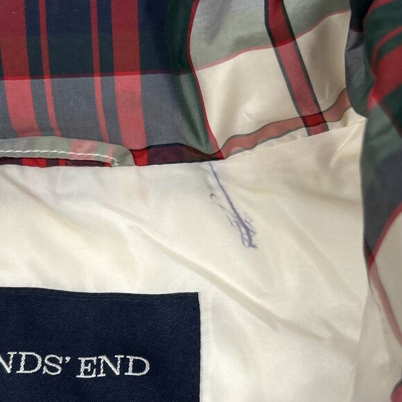 Lands End Vest Womens Medium Plaid Down Filled Puffer Red Full Zip Blue Holiday - Picture 5 of 9